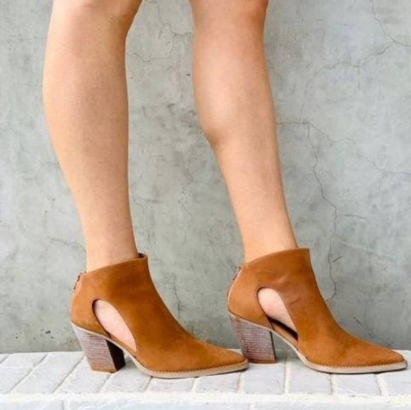 Free People Shoes - Free People Cognac Suede Cutout Ankle Booties